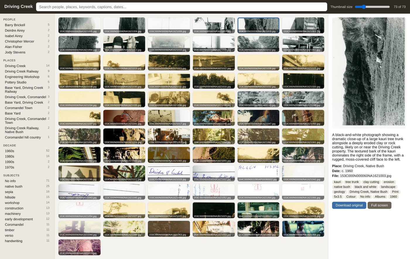 A photo's full metadata record shown in the detail panel.